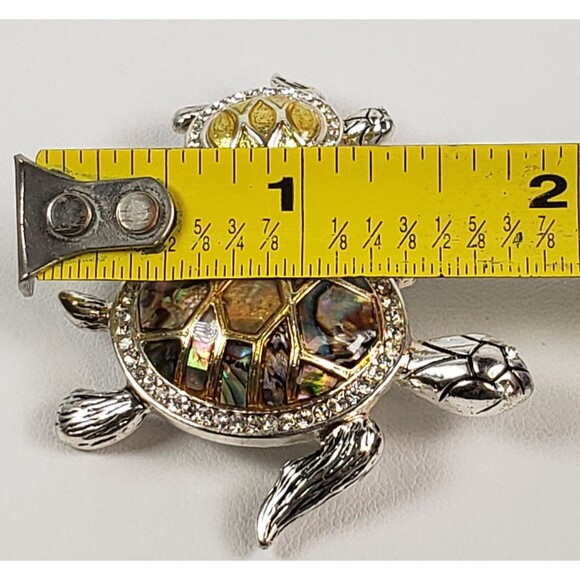 Vintage Signed Napier Turtle With Baby Abalone Shell & Rhinestone Accents Brooch - Picture 14 of 14